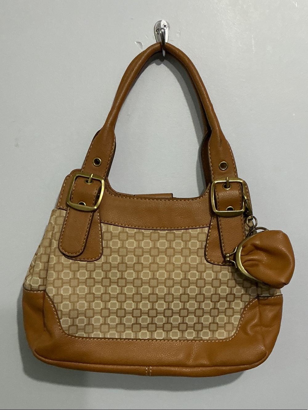 Nine West Tan Patterned Shoulder Bag with Leather Trim